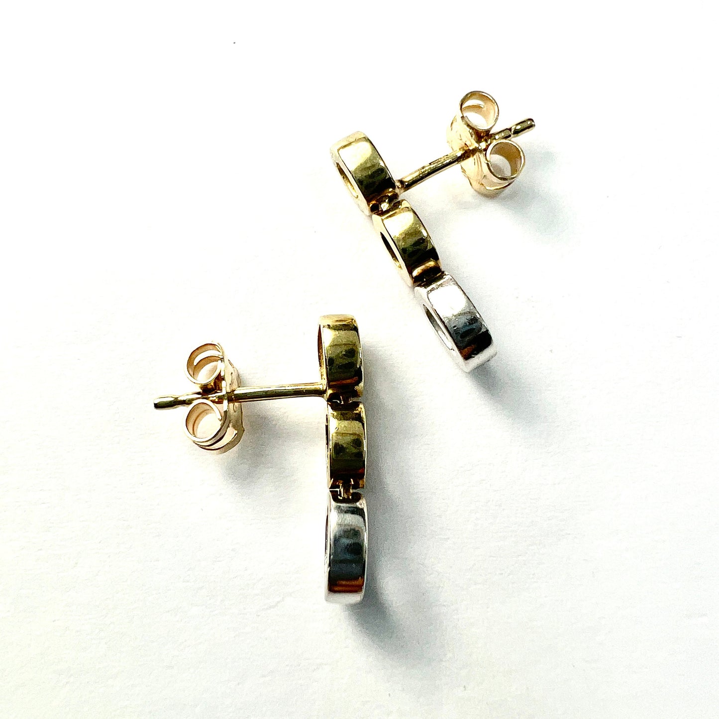 Vintage 9CT White and Yellow Gold Oval Trio Earrings
