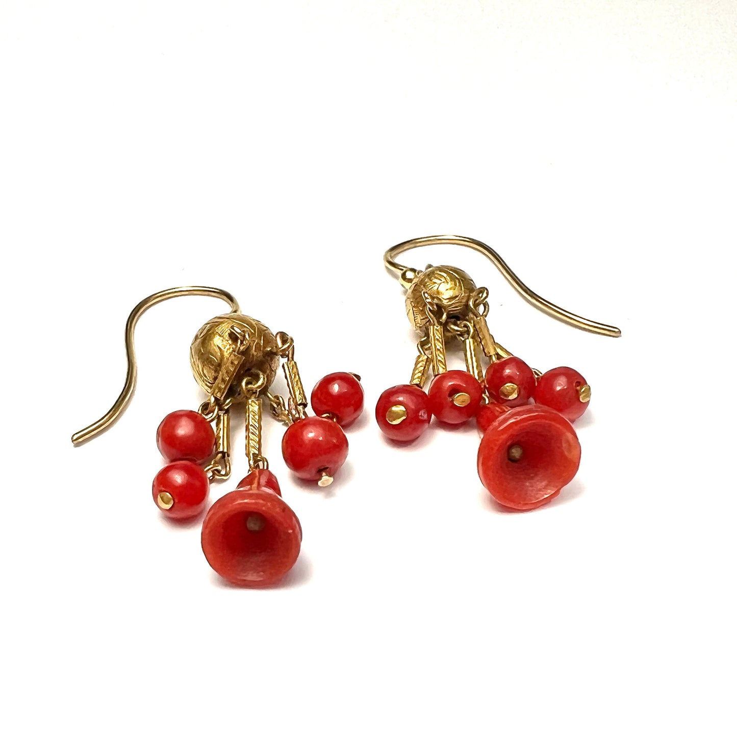 Victorian Coral Bell 15CT Gold Earrings