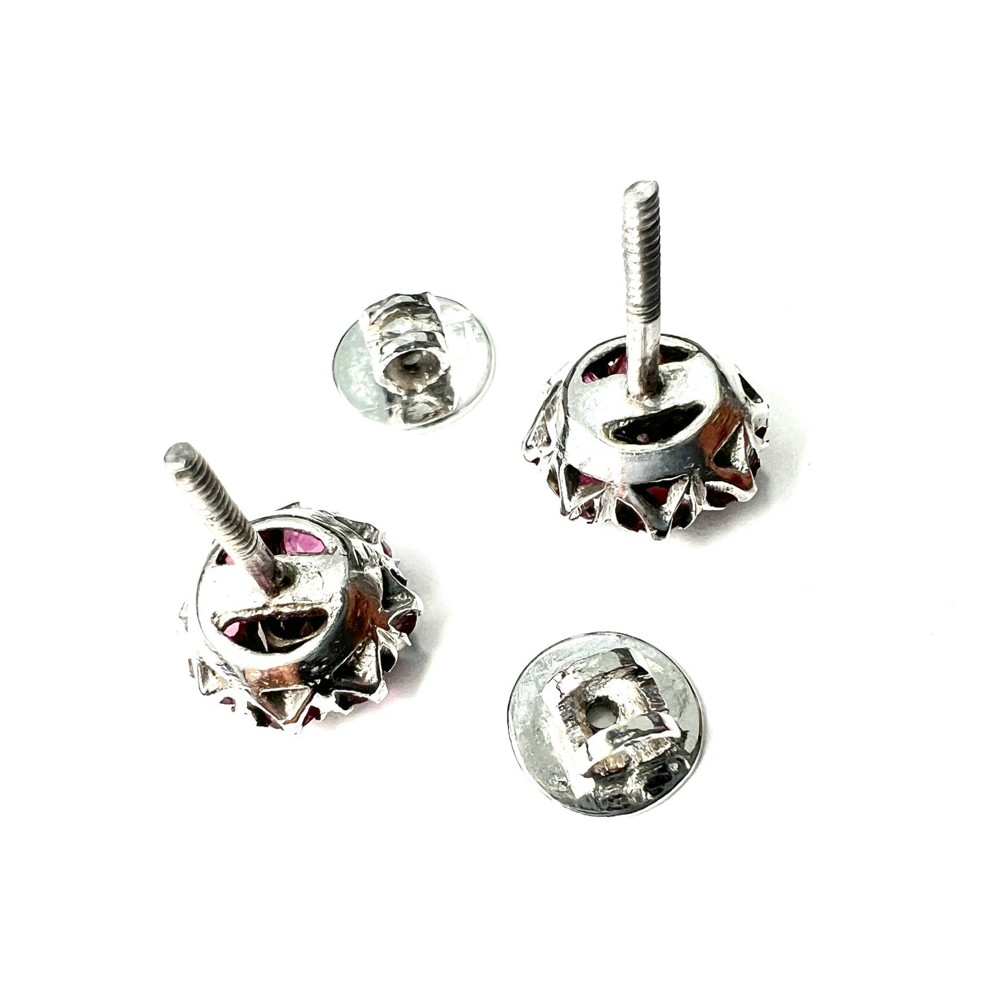 Vintage 18CT White Gold Ruby Cluster Stud Earrings