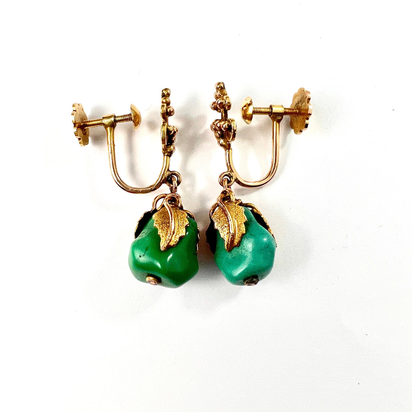 Victorian 12CT Gold Turquoise Nugget Screwback Earrings