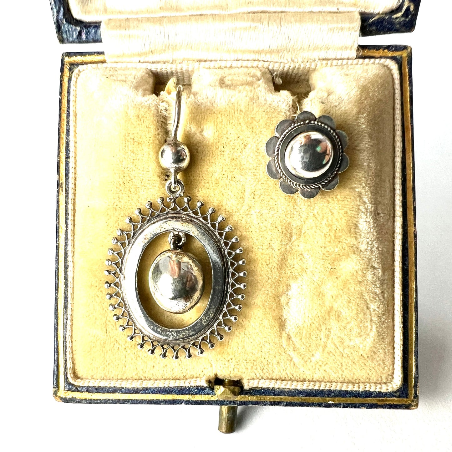 Victorian Mismatch Silver Stud and Drop Earrings