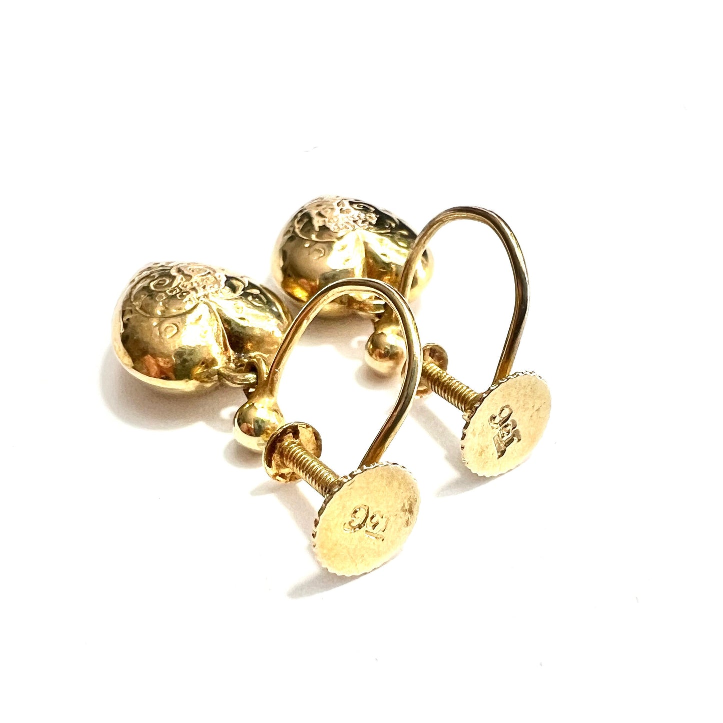 Vintage 9CT Gold Engraved Heart Drop Earrings