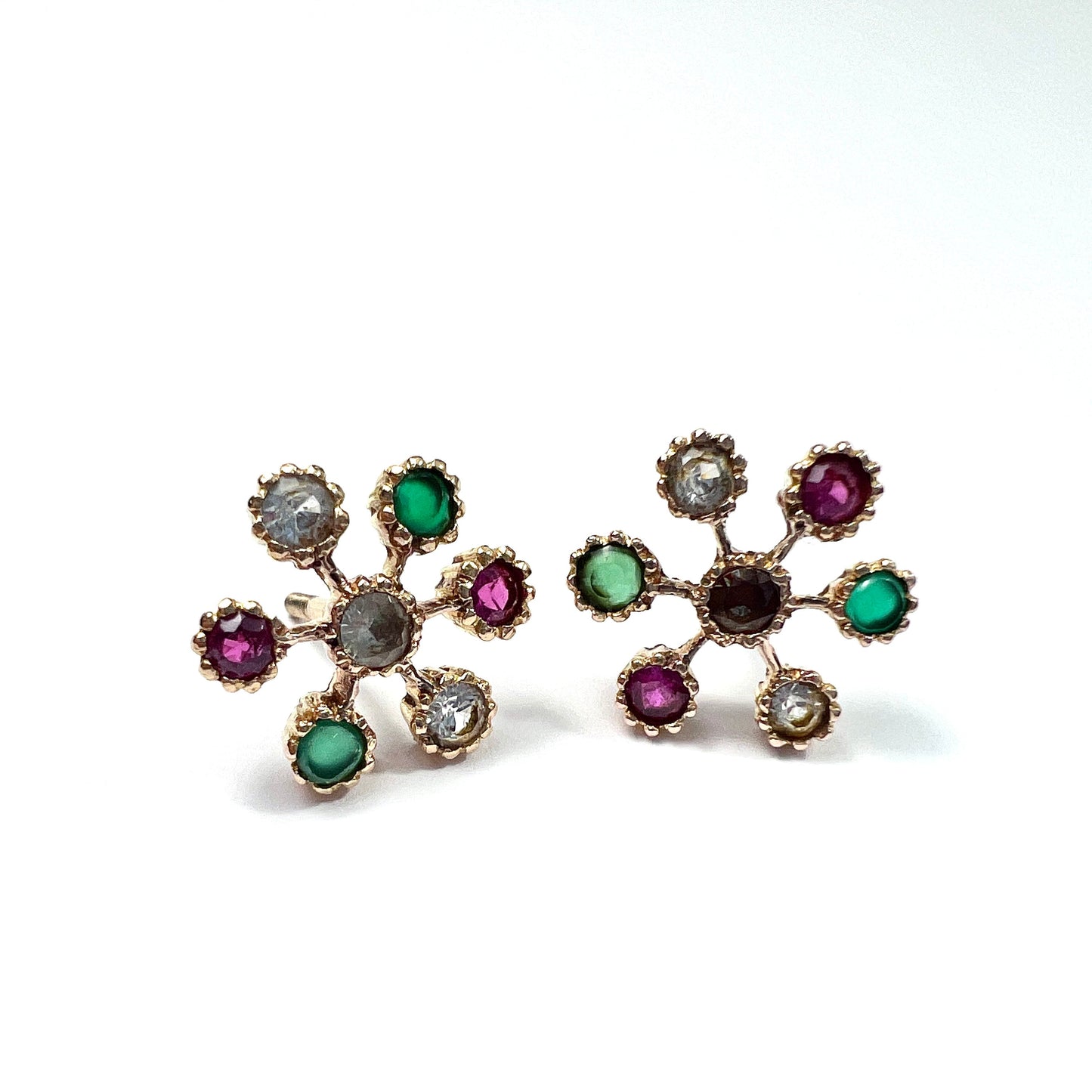 Vintage 18CT Gold Gemstone Sputnik Earrings