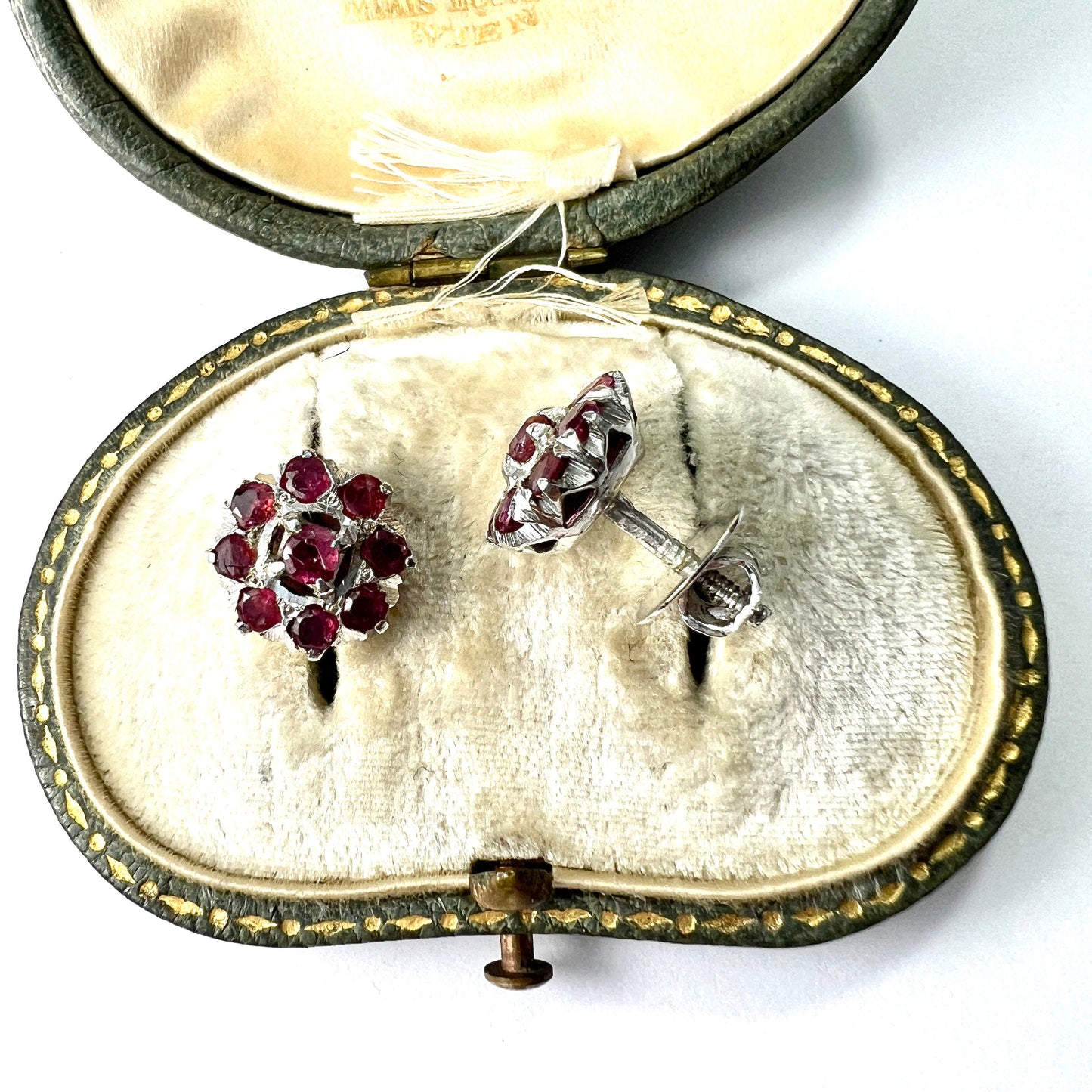Vintage 18CT White Gold Ruby Cluster Stud Earrings