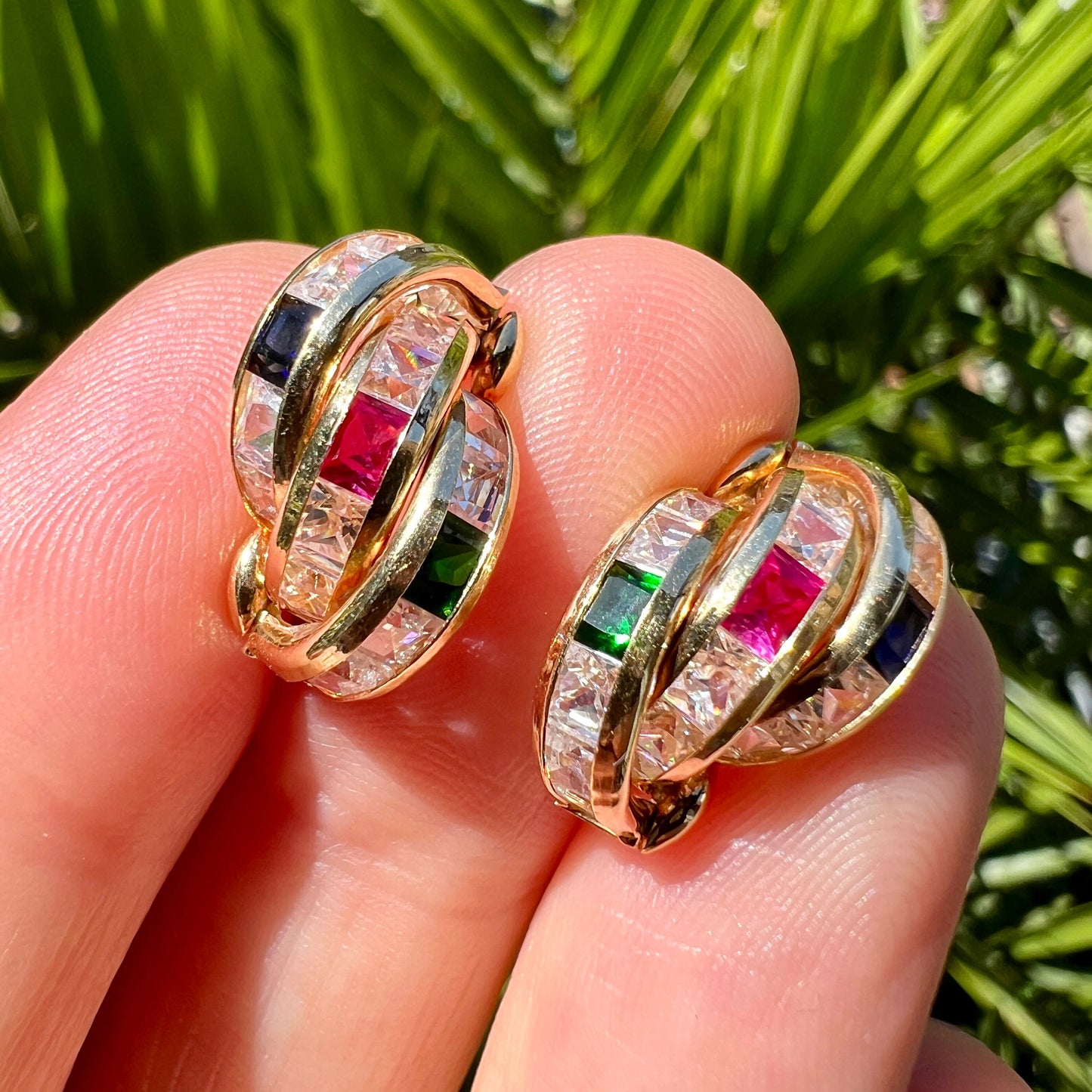 Vintage 18CT Gold Triple Hoop Huggie Earrings