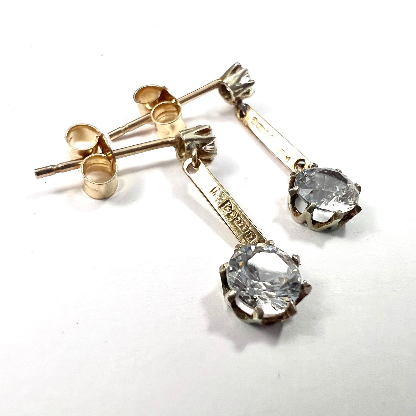 Vintage 9CT Gold Zircon Drop Earrings