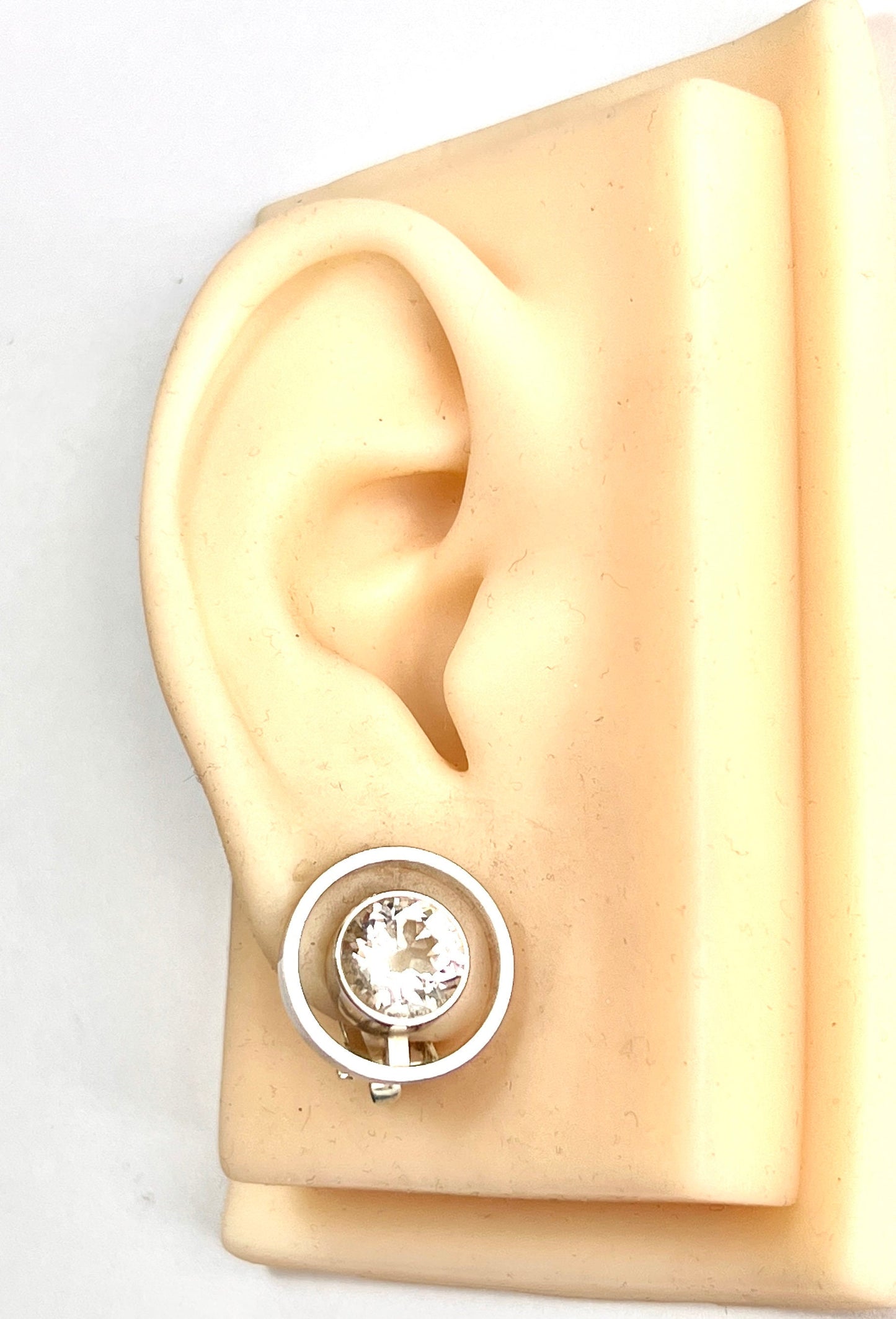 Vintage Silver and Rock Crystal Modernist Ear Clips by Niels Erik From
