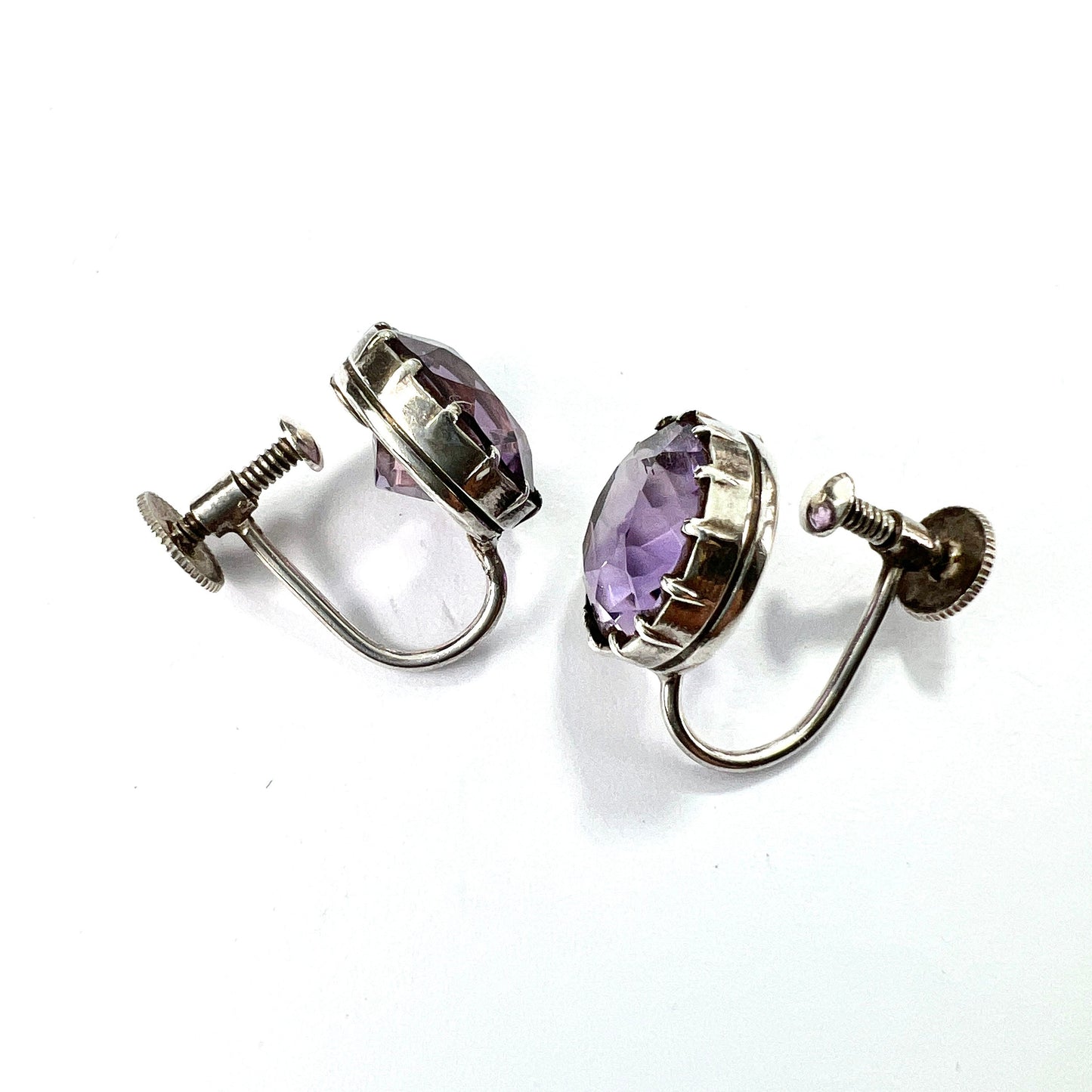 Antique Amethyst Silver Screwback Earrings