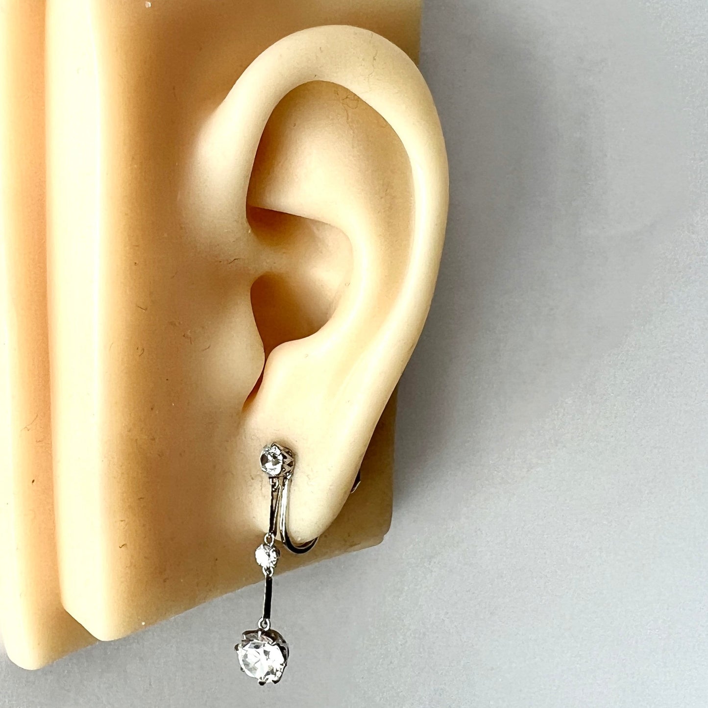 Art Deco Zircon 9CT White Gold Screwback Earrings