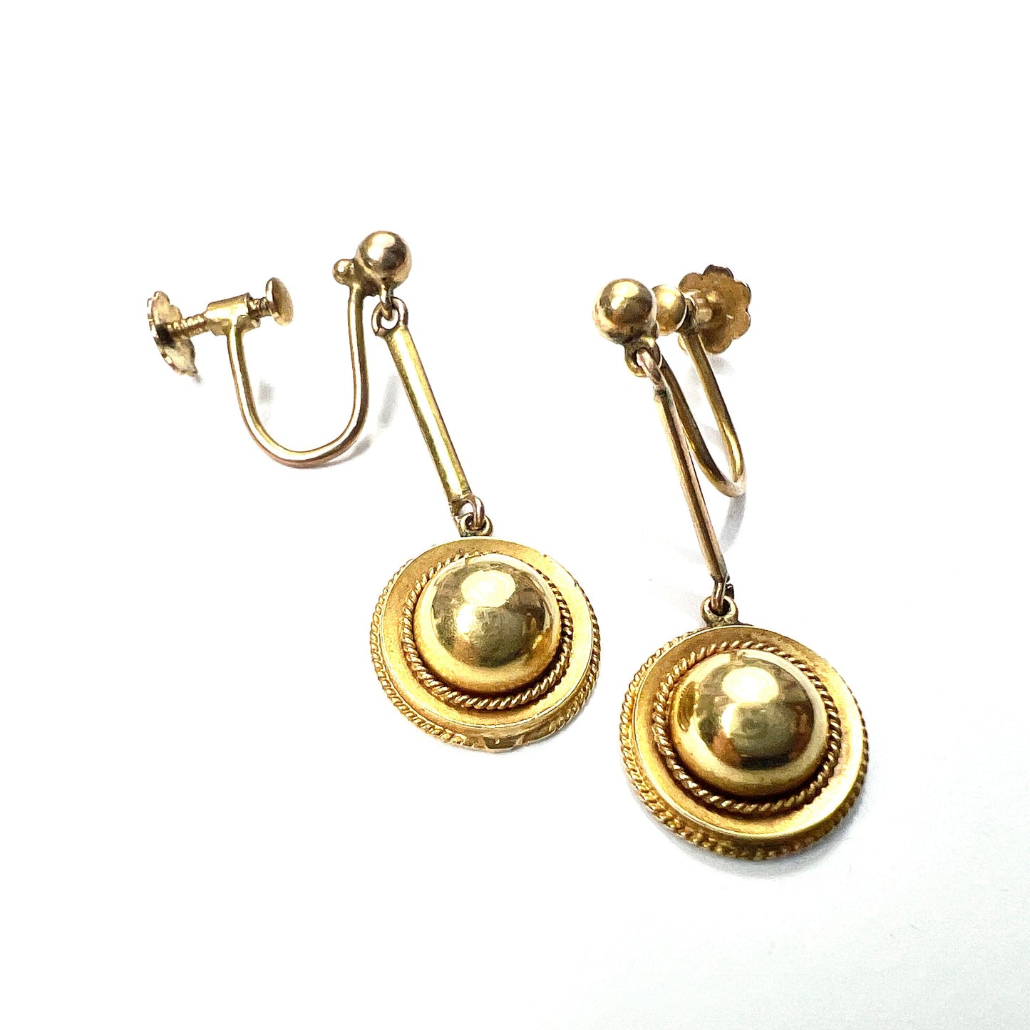 Victorian Gold Dome Drop Screwback Earrings