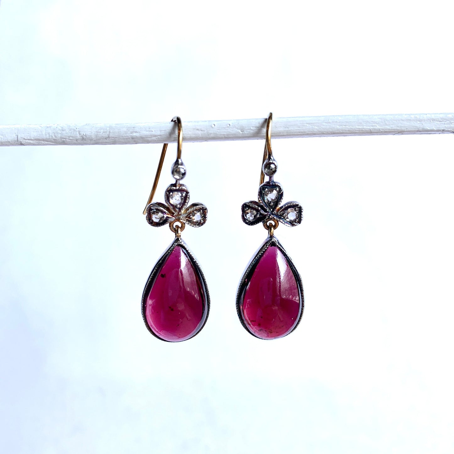 Victorian Style Rose Cut Diamond and Garnet Teardrop Earrings