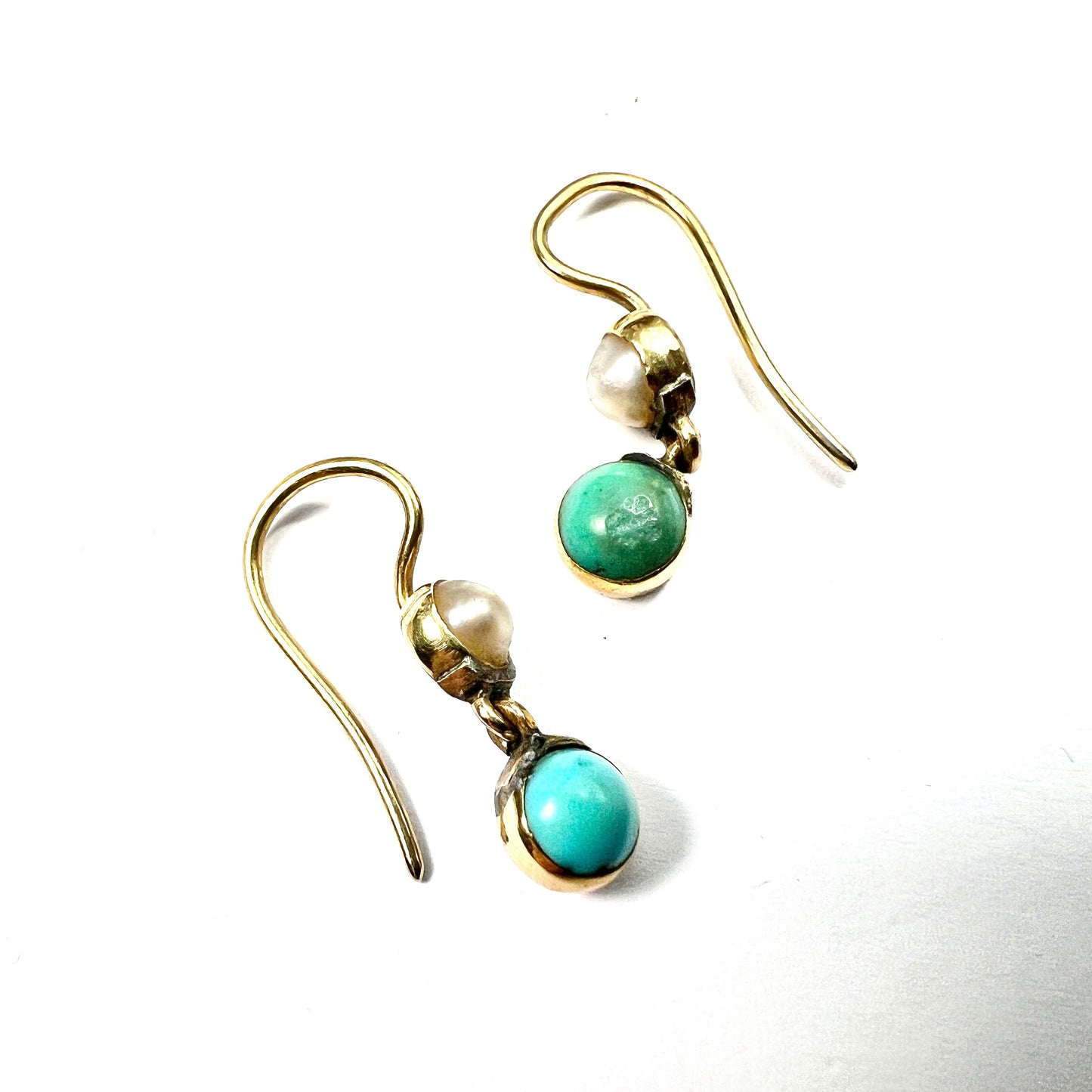Victorian Gold Turquoise and Pearl Drop Earrings