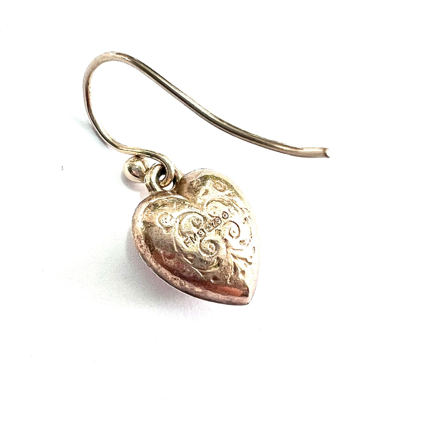 Vintage 9CT Gold Engraved Puffy Heart Drop • Single Earring
