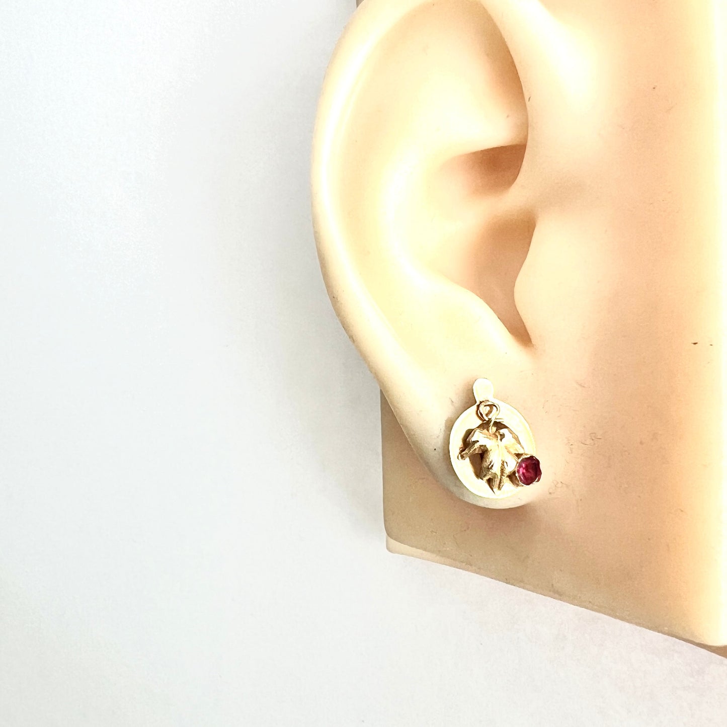 Victorian 18CT Gold Ruby Vine Leaf Stud Earrings