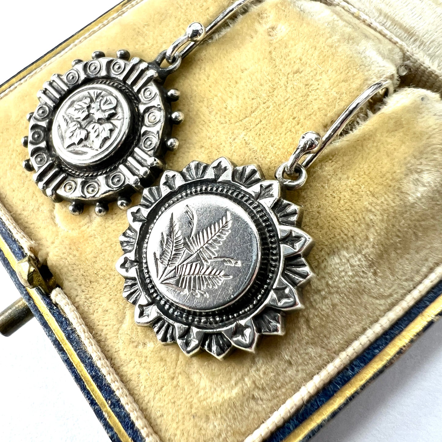 Victorian Aesthetic Period Botanical Mismatch Silver Earrings