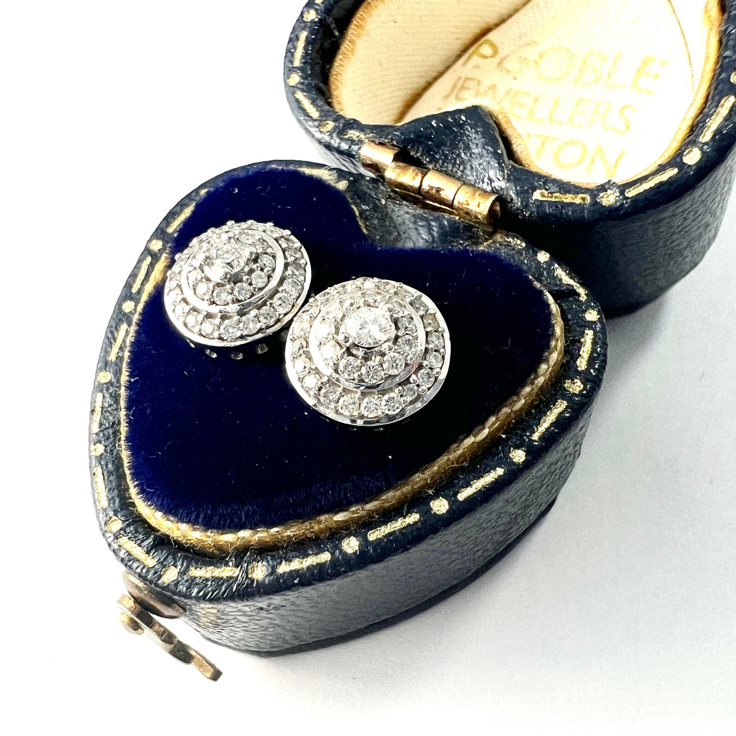 Vintage Diamond 9CT White Gold Target Stud Earrings