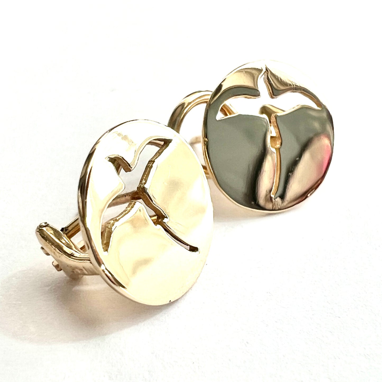 Vintage 14CT Gold Longtail Bird Disc Earrings