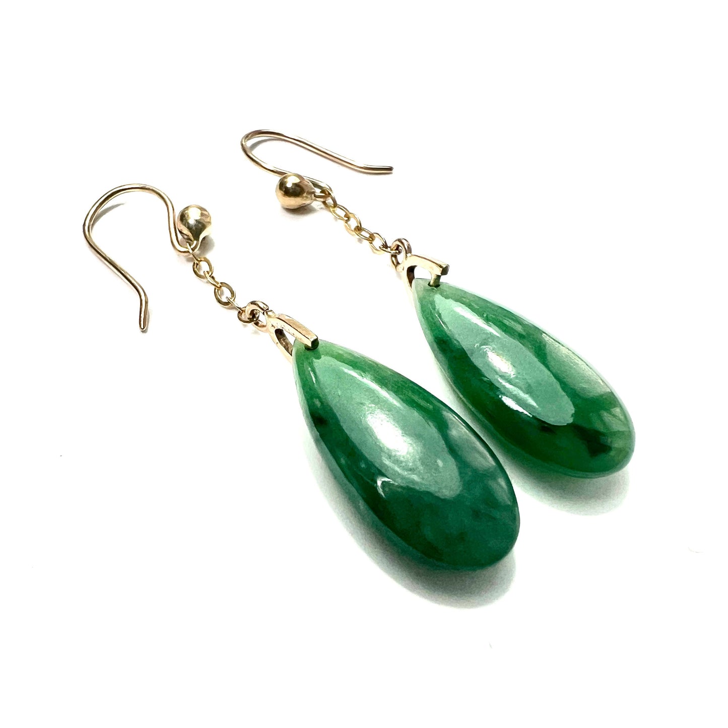 Edwardian 9CT Gold Jade Chain Drop Earrings