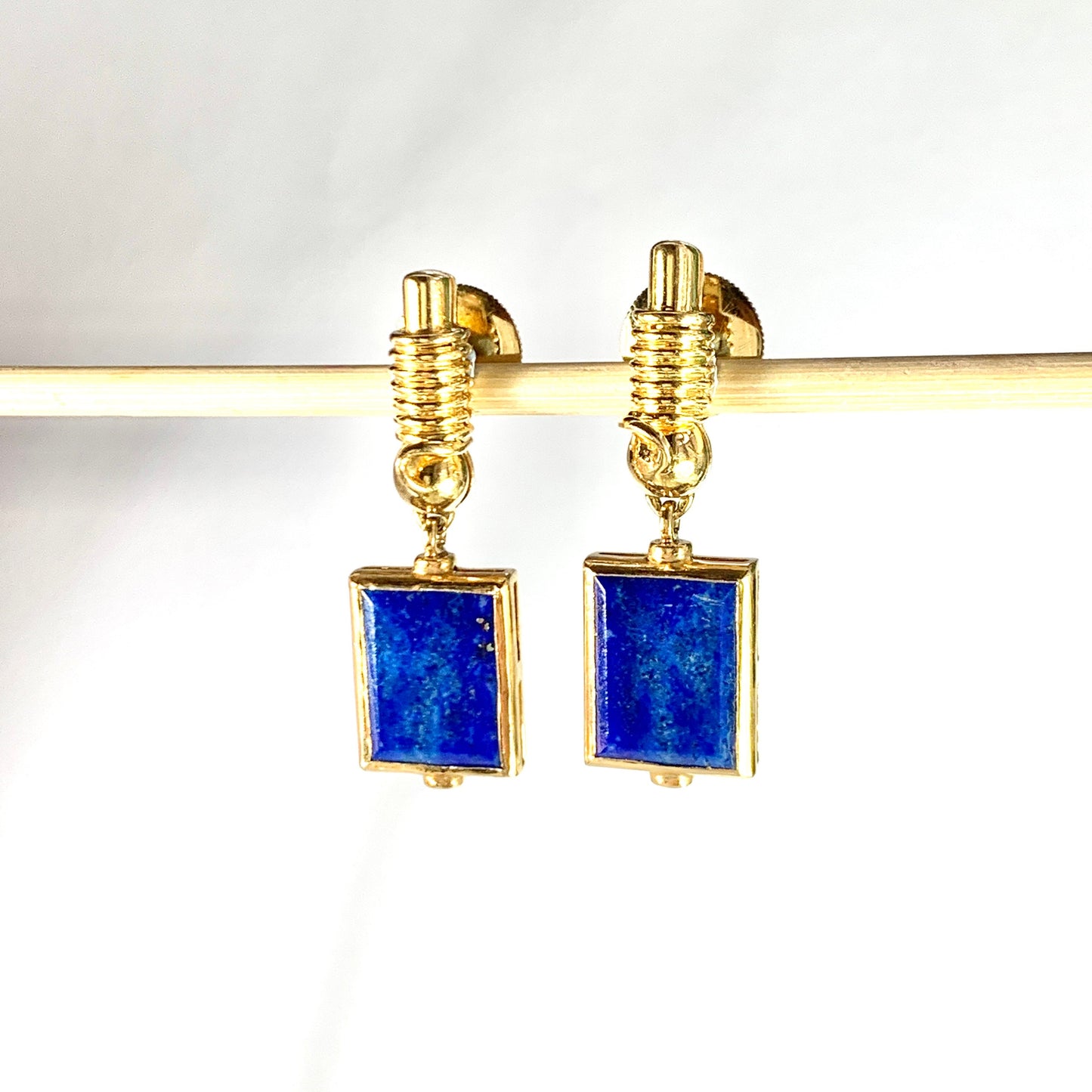 Rare Solid 18CT Gold Vintage Lapis Lazuli Earrings