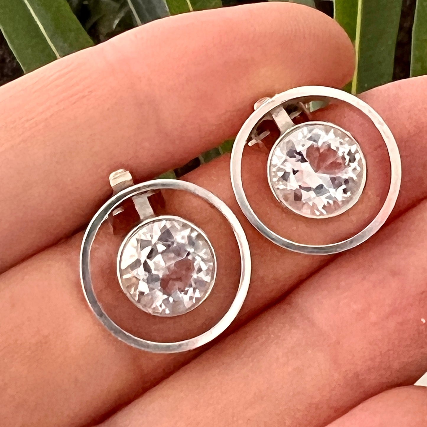 Vintage Silver and Rock Crystal Modernist Ear Clips by Niels Erik From