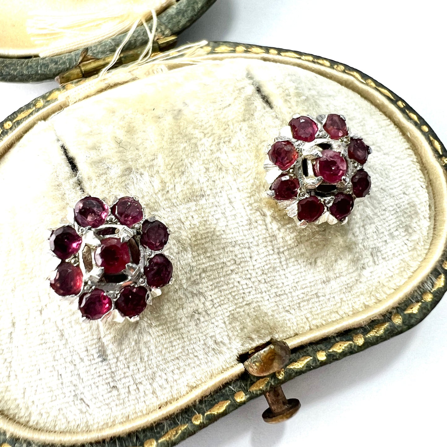 Vintage 18CT White Gold Ruby Cluster Stud Earrings