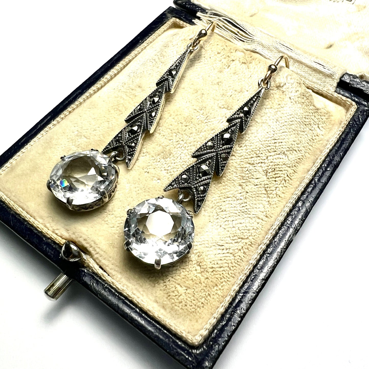 Vintage Art Deco 9CT Gold and Silver Zircon Marcasite Earrings