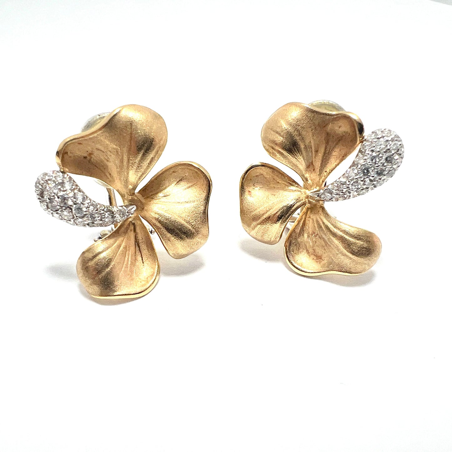 Vintage 18CT Gold Diamond Clover Earrings by Annamaria Cammilli