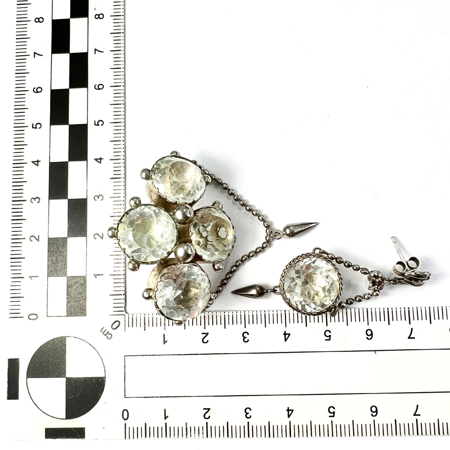 Antique Foiled Paste Silver Demi Parure Earrings and Brooch