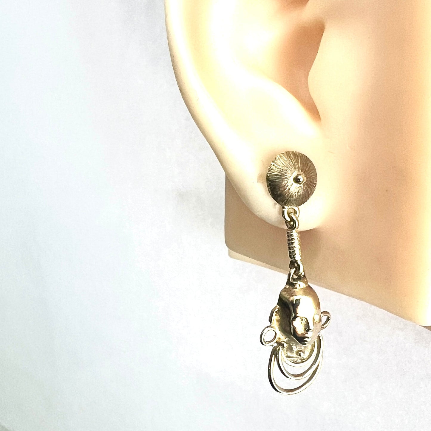 Vintage 9CT Gold Tribal Face Earrings