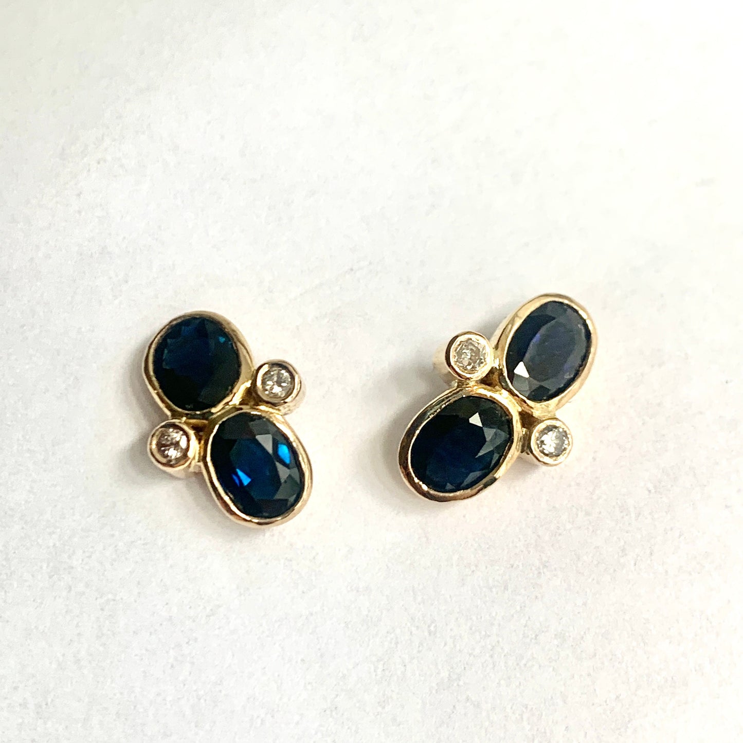 Vintage 18CT Gold Twin Sapphire and Diamond Earrings and Ring Set