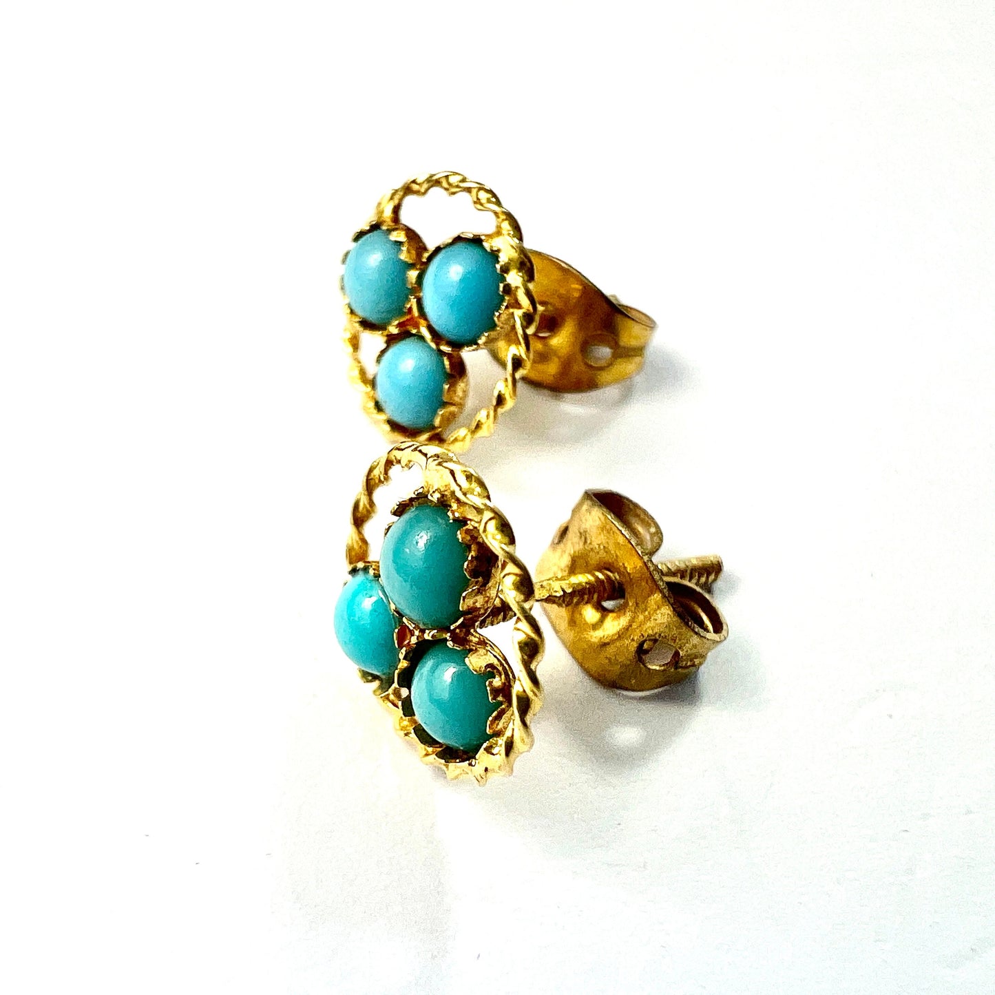 Vintage 18CT Gold Turquoise Trefoil Stud Earrings