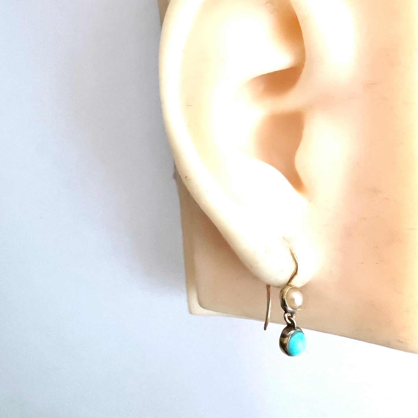 Victorian Gold Turquoise and Pearl Drop Earrings