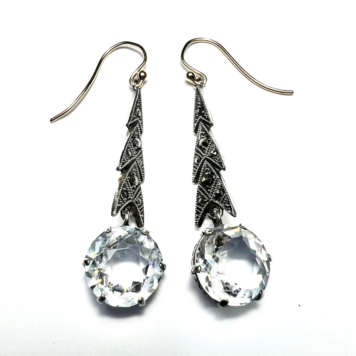 Vintage Art Deco 9CT Gold and Silver Zircon Marcasite Earrings