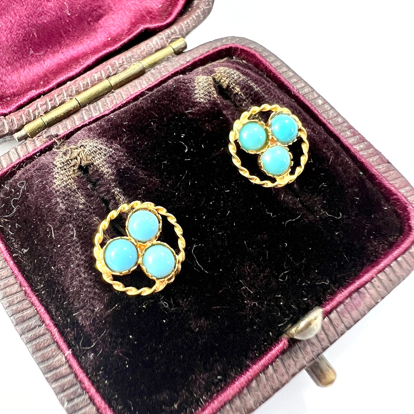 Vintage 18CT Gold Turquoise Trefoil Stud Earrings