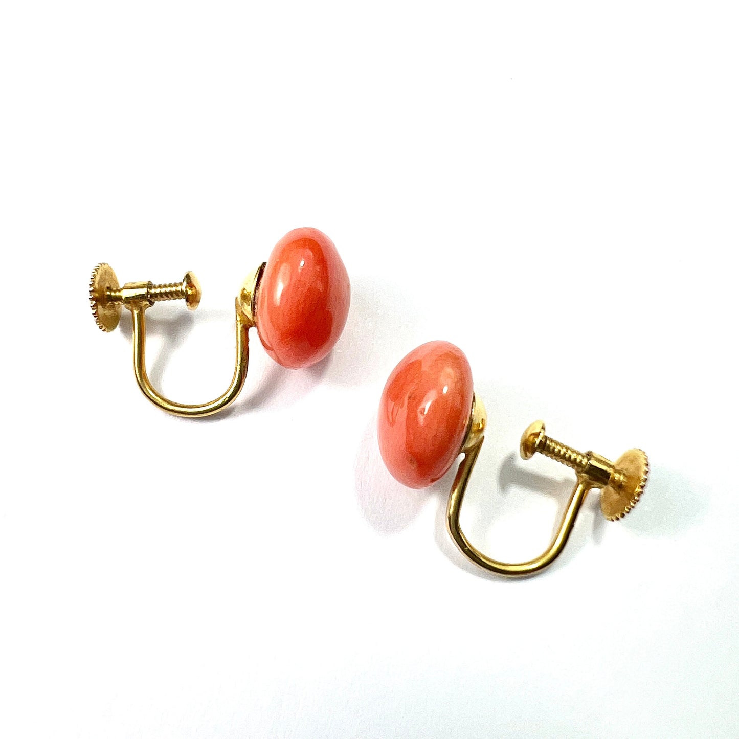 Antique 9CT Gold Coral Screwback Earrings