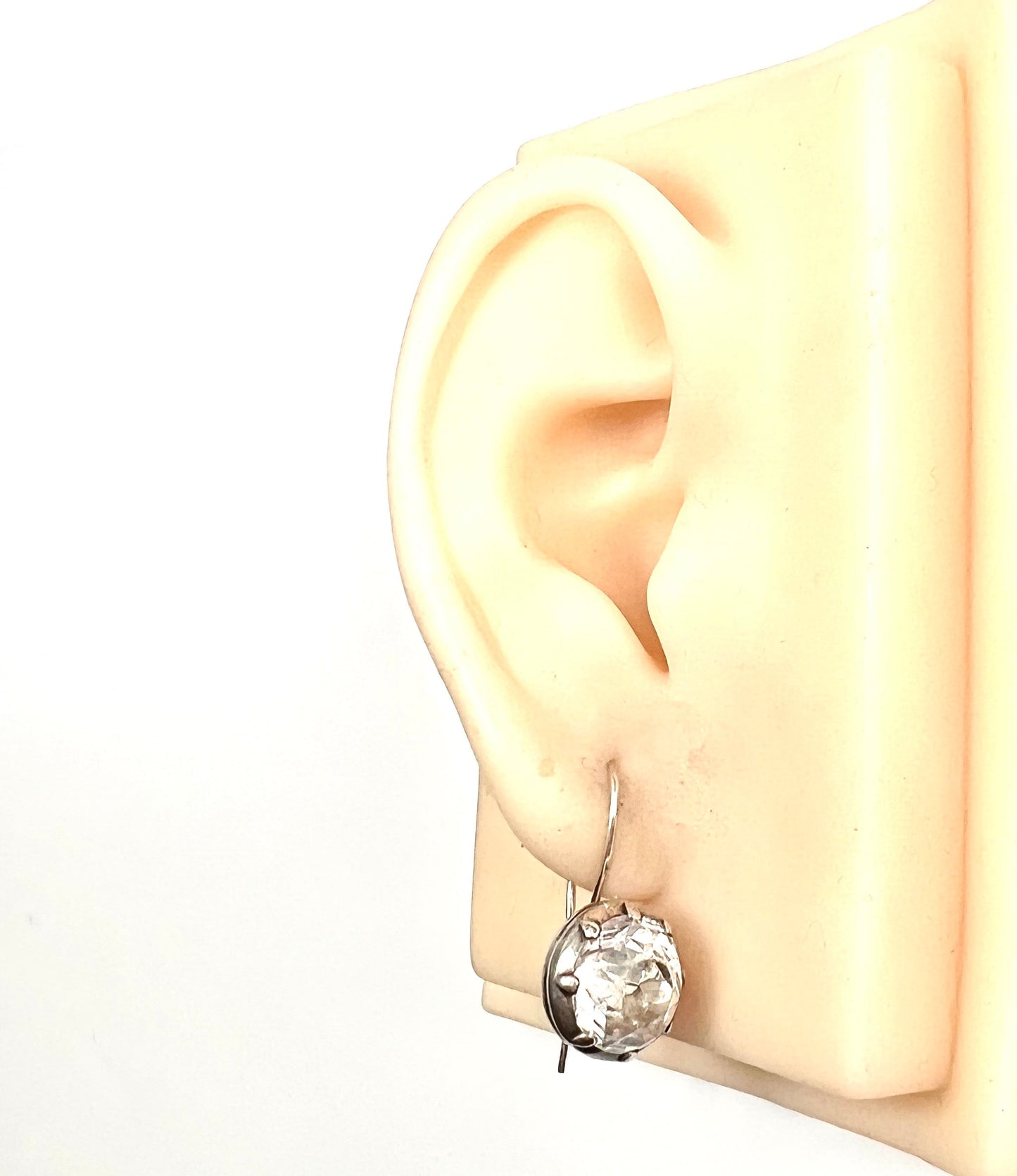Large Georgian Silver Paste Solitaire Dormeuse Earrings