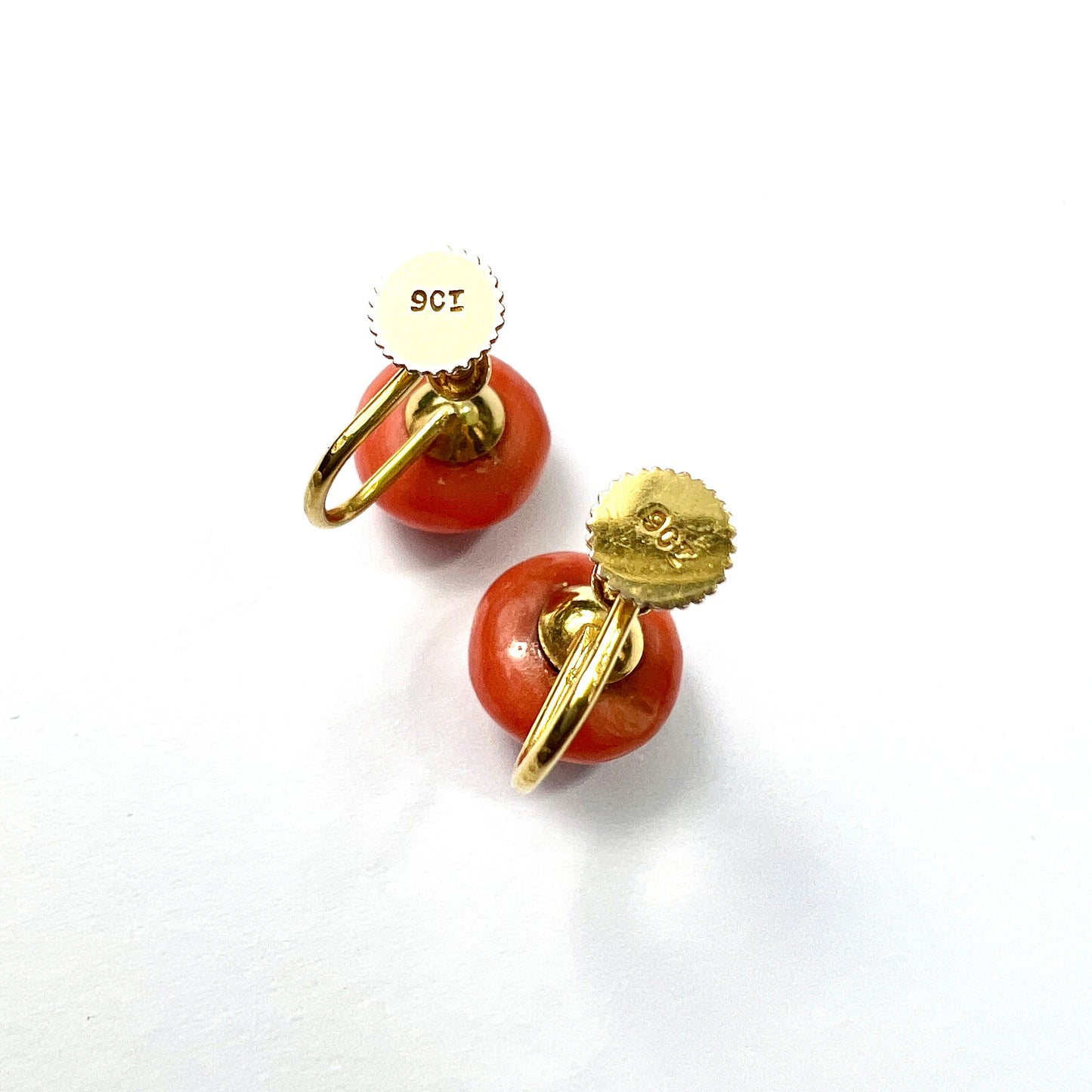 Antique 9CT Gold Coral Screwback Earrings