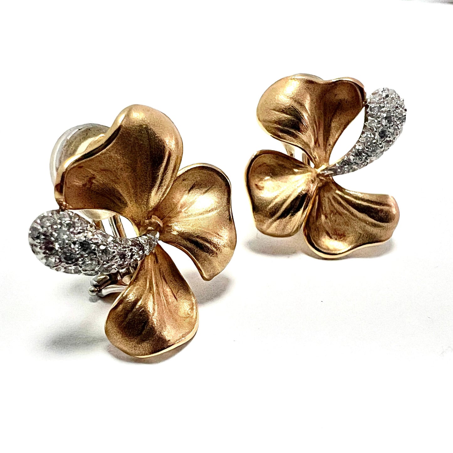 Vintage 18CT Gold Diamond Clover Earrings by Annamaria Cammilli