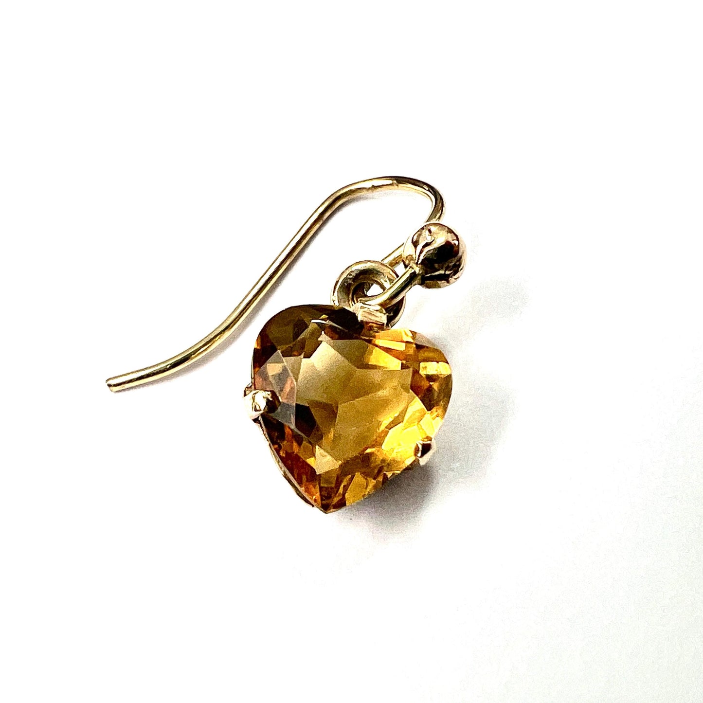 Tiny Vintage Deakin & Francis 9CT Gold Citrine Heart Drop • Single Earring