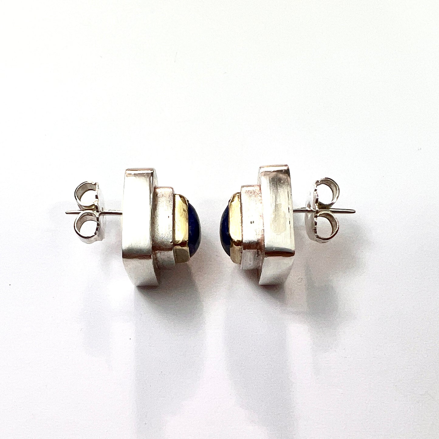 Vintage Chunky Lapis Lazuli Silver and Gold Earrings and Wire Collar Necklace