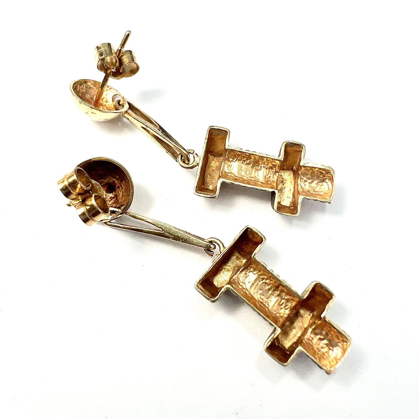 Vintage 9CT Gold Nut and Bolt Drop Earrings
