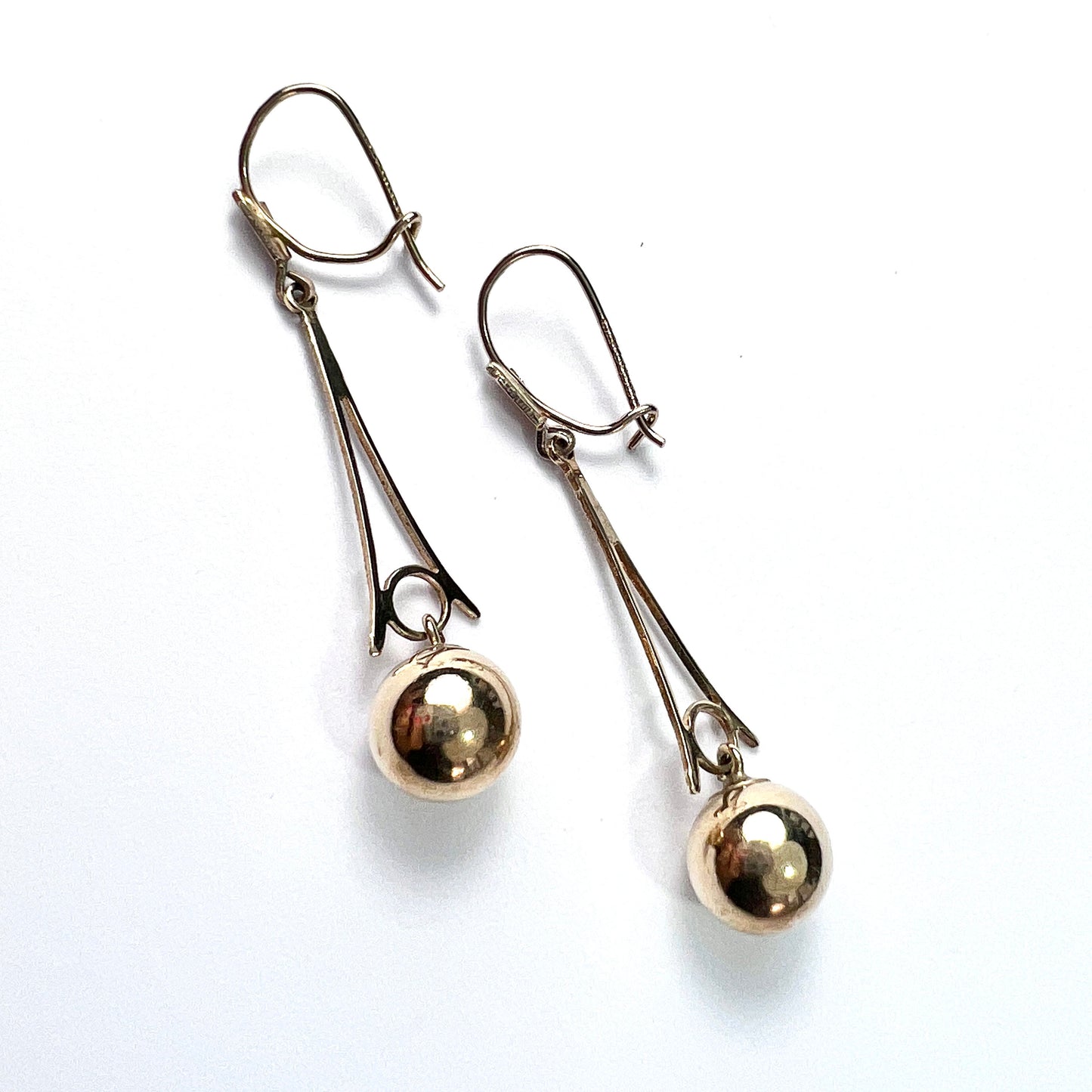Vintage 9CT Gold Long Ball Drop Earrings