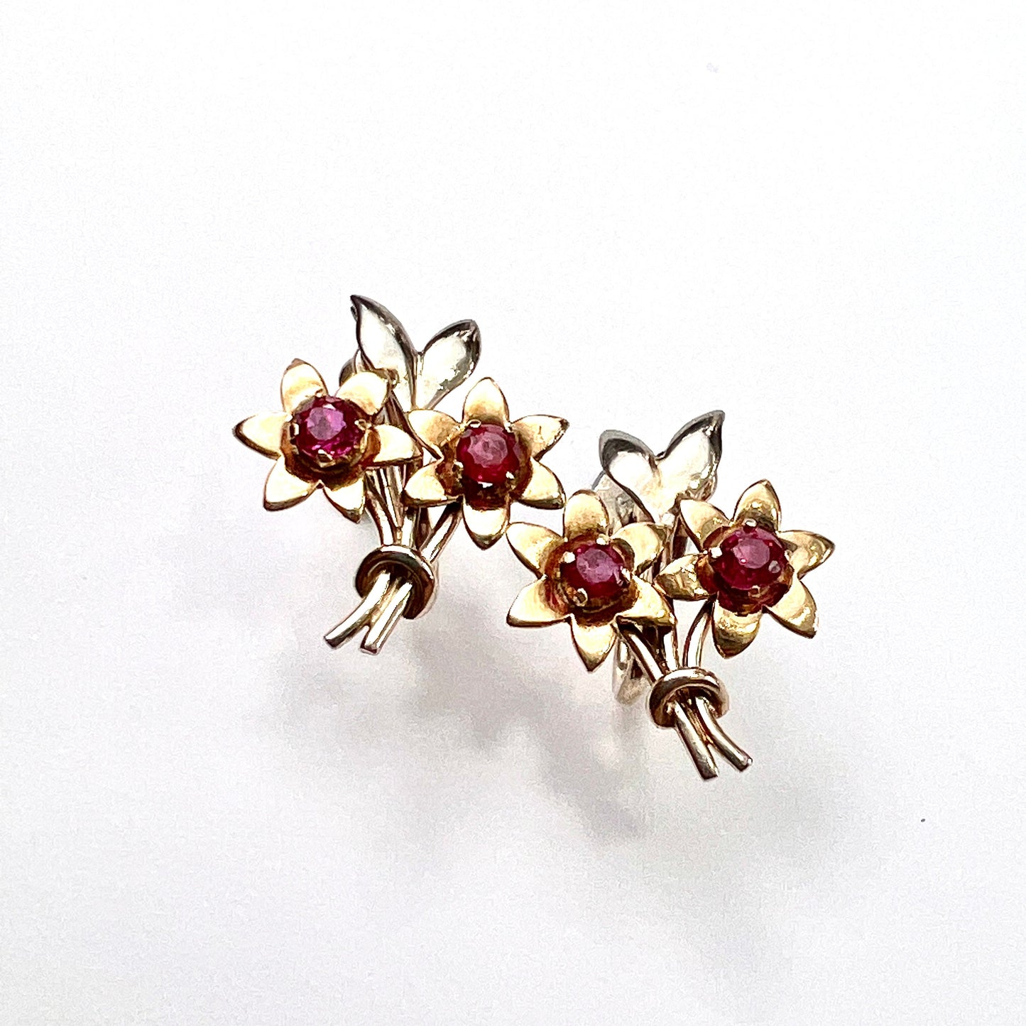 Vintage 9CT Gold Ruby Flower Earrings by Cropp & Farr