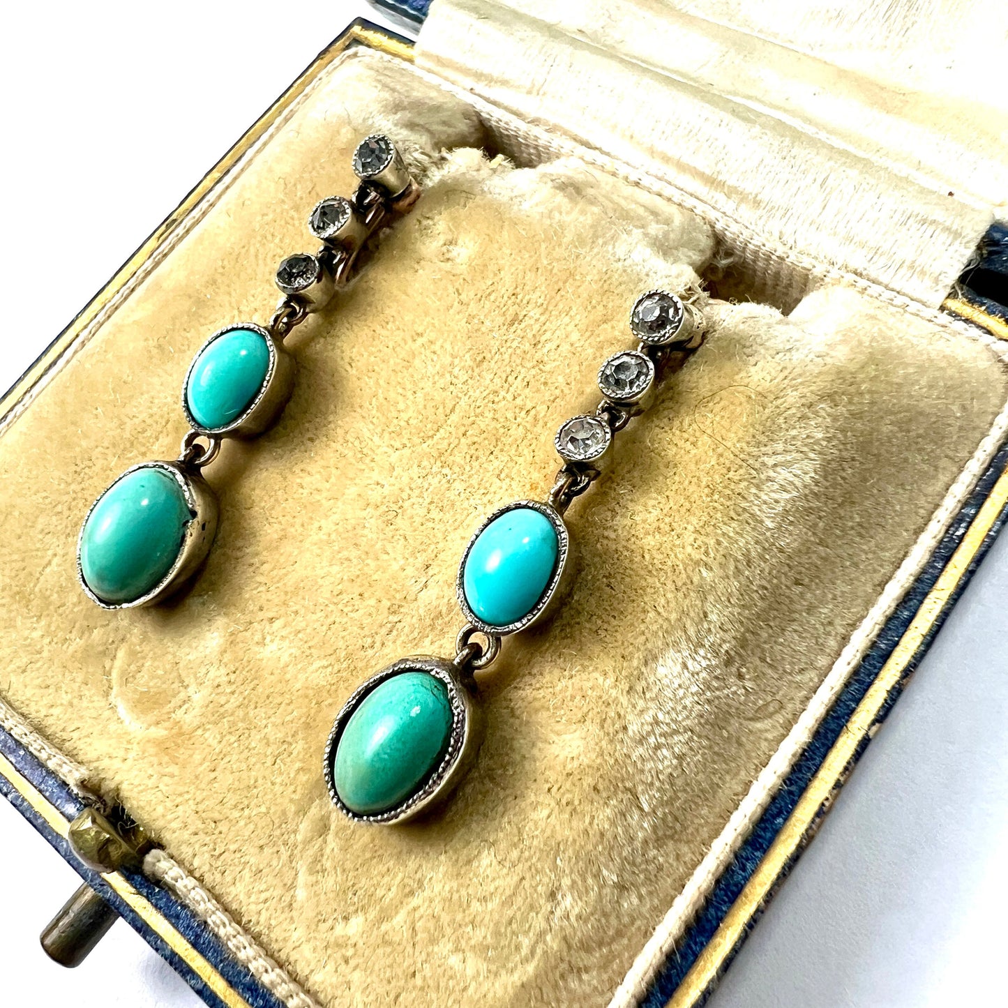 Victorian Gold and Silver Turquoise Paste Diamond Earrings