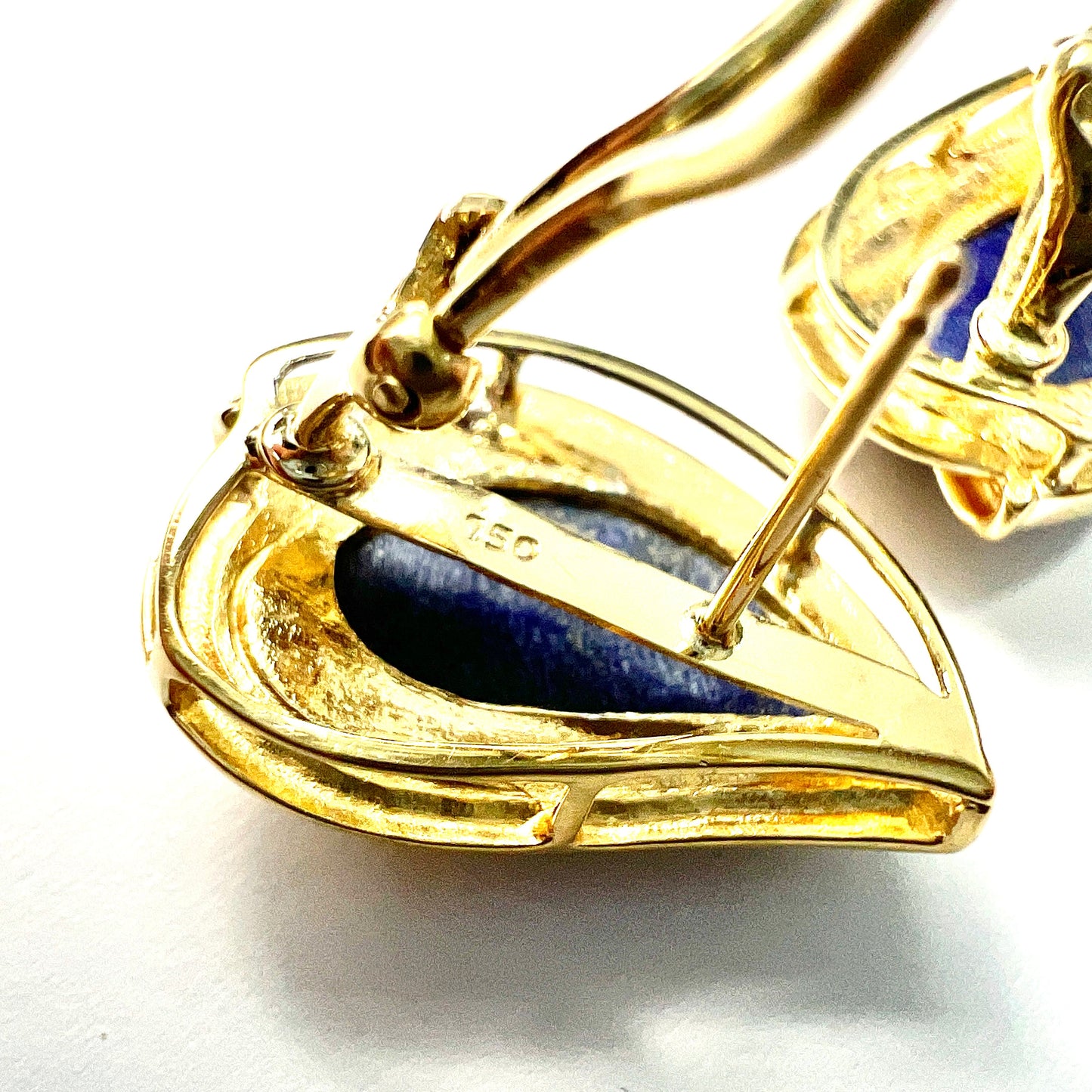 Large Vintage 18CT Gold Lapis Lazuli and Diamond Teardrop Earrings