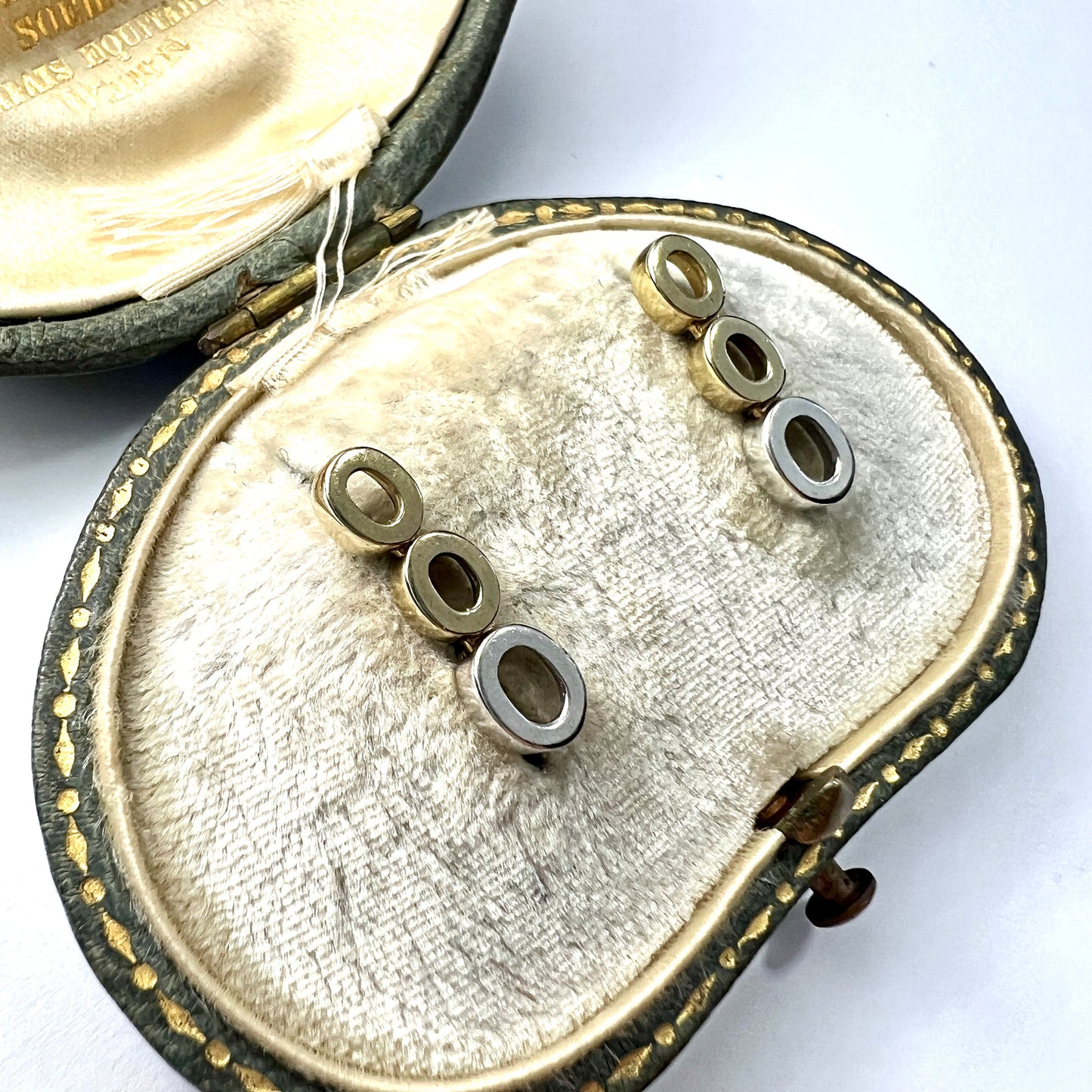 Vintage 9CT White and Yellow Gold Oval Trio Earrings