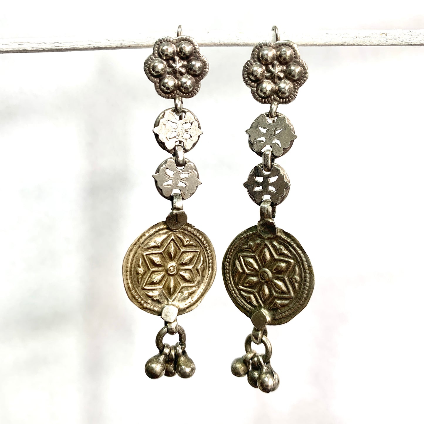 Vintage Silver Mexican Long Drop Earrings