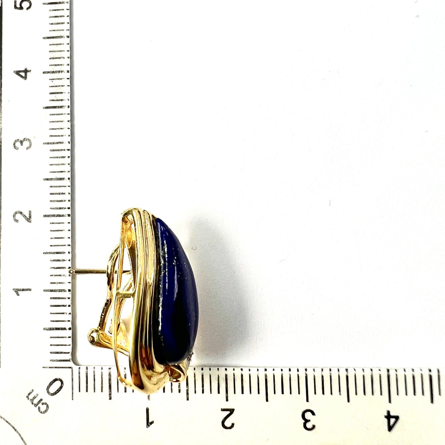 Large Vintage 18CT Gold Lapis Lazuli and Diamond Teardrop Earrings