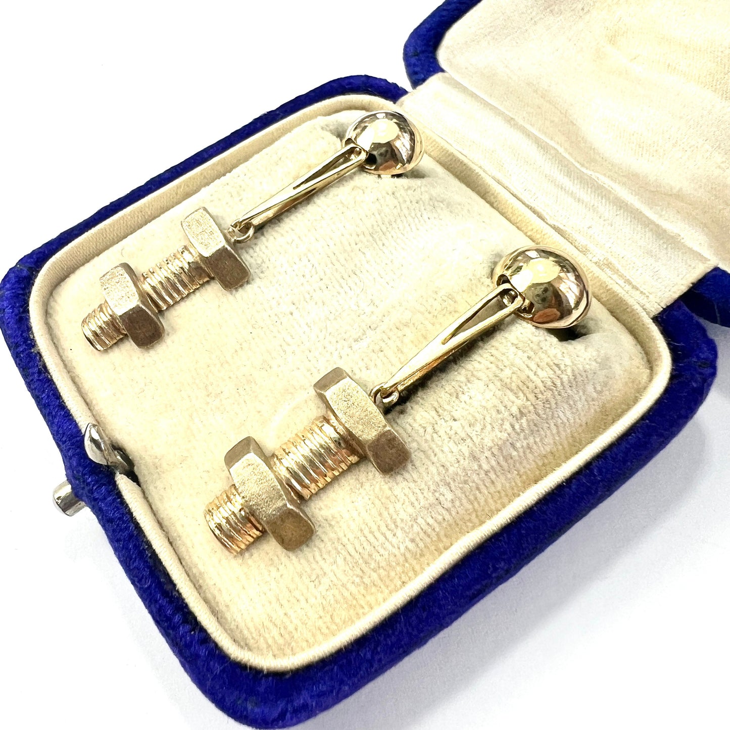Vintage 9CT Gold Nut and Bolt Drop Earrings