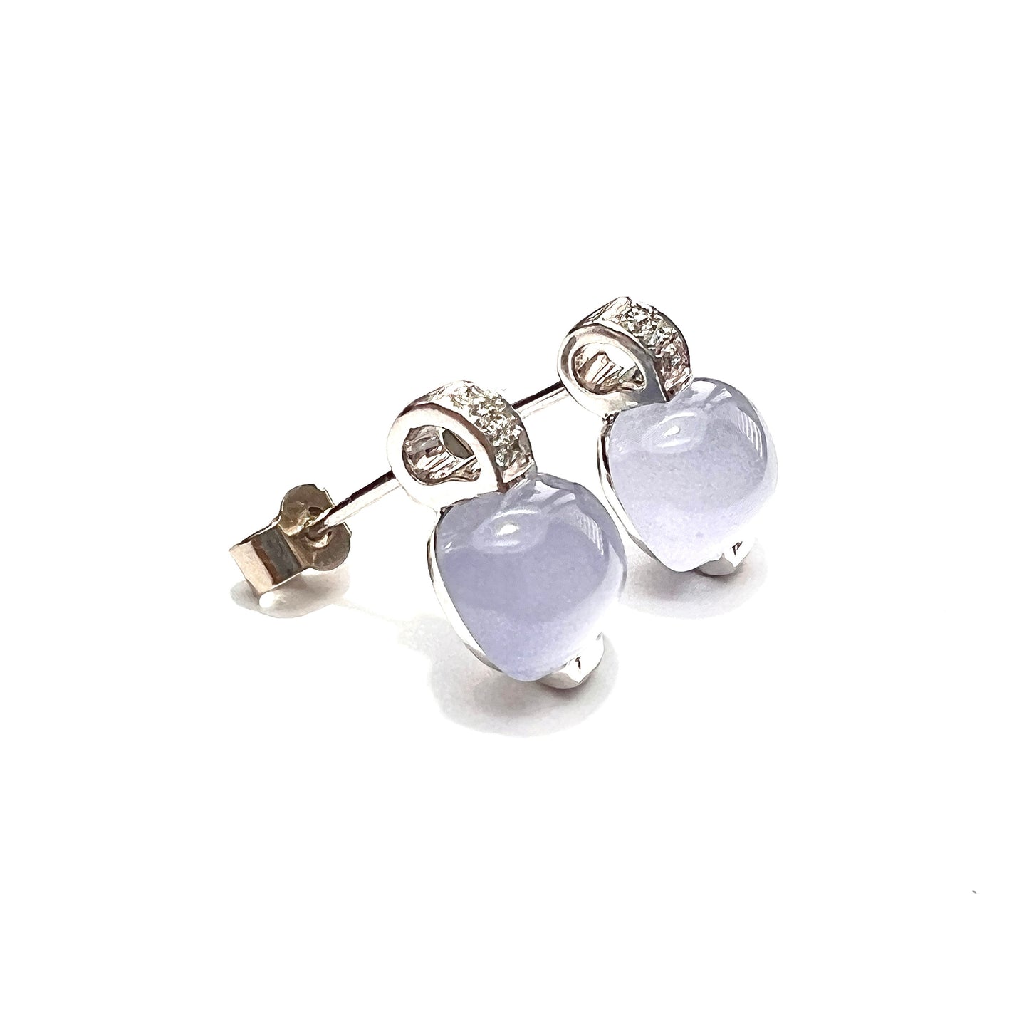 Vintage 18CT White Gold Diamond Chalcedony Earrings